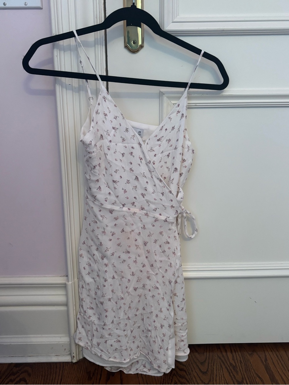 Hollister Cream Mini Wrap Dress with Pink Floral Print